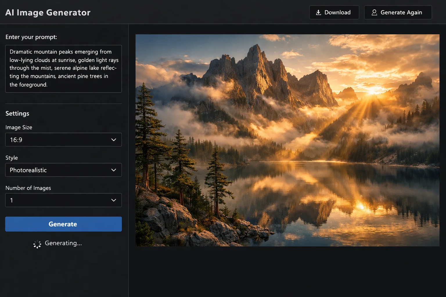 Nano Banana 2 interface showing landscape generation with style settings